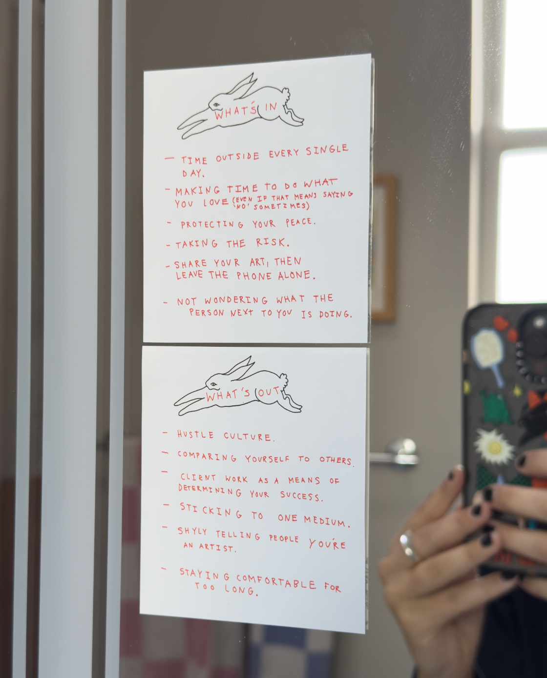 in and out mirror cling