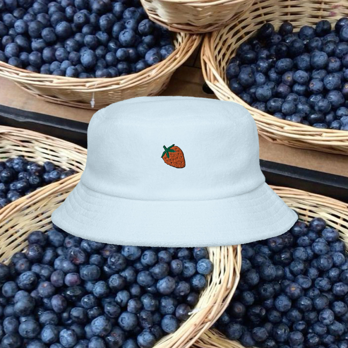 strawberry terry cloth bucket hat