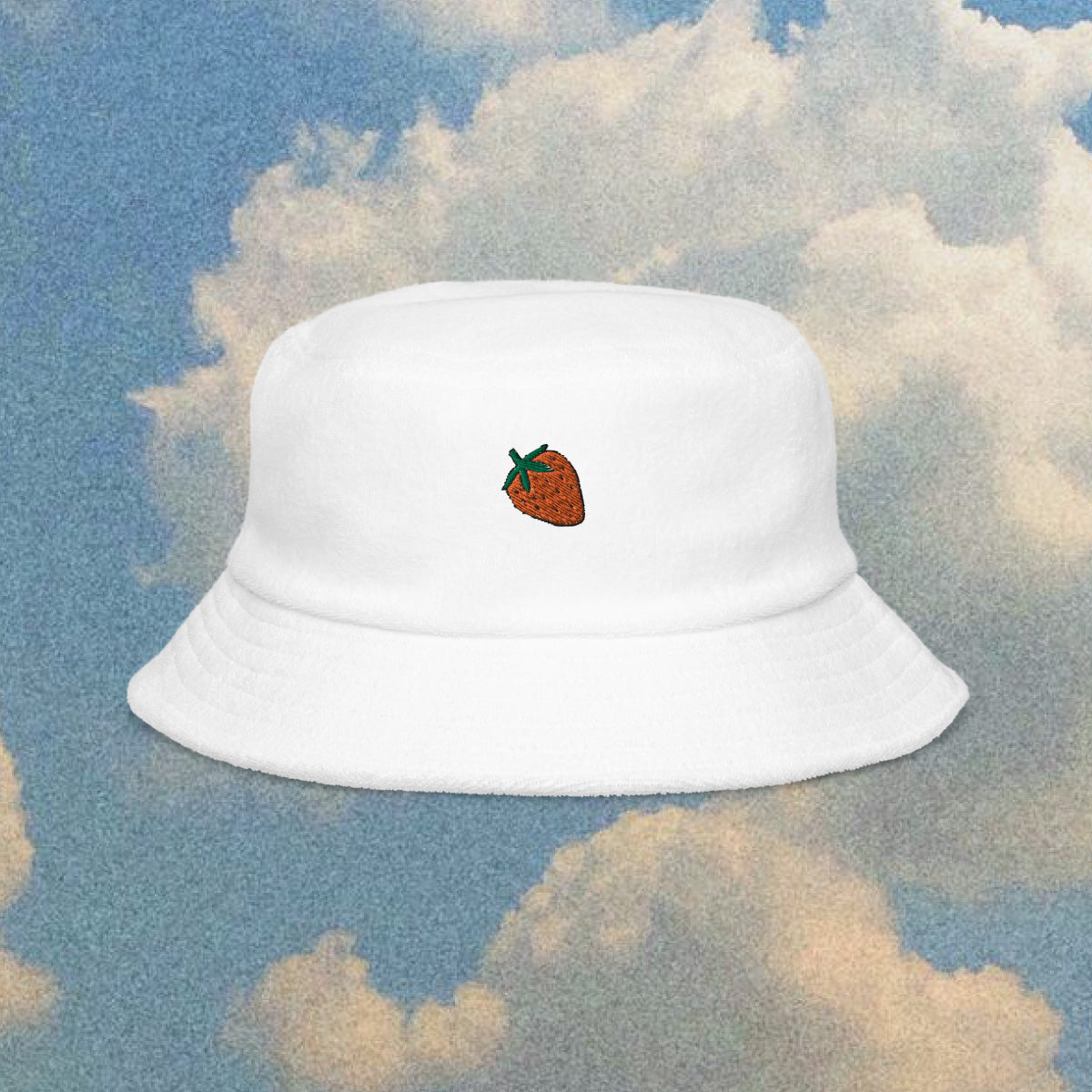 strawberry terry cloth bucket hat